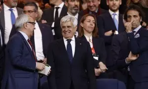 25/04/2024 Pedro Rocha, presidente de la RFEF, en el Santiago Bernabéu, a 26 de marzo de 2024.
