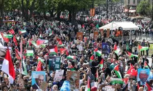 Manifestación en apoyo a Palestina y a la expedición Flotilla de la Libertad, que llevará 5.000 toneladas de ayuda humanitaria a la Franja de Gaza