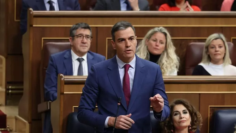 El presidente del Gobierno, Pedro Sánchez, interviene durante una sesión de control al Gobierno, en el Congreso de los Diputados, a 24 de abril de 2024
