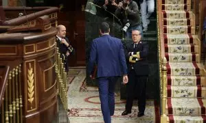 El presidente del Gobierno, Pedro Sánchez, durante una sesión de control al Gobierno, en el Congreso de los Diputados, a 24 de abril de 2024, en Madrid (España).