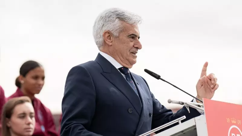El candidato único a la presidencia de la RFEF, Pedro Rocha, durante un acto en Madrid, a 21 de febrero de 2024.
