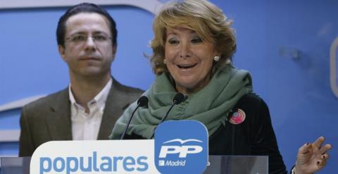 La presidenta del PP en Madrid, Esperanza Aguirre, durante la rueda de prensa posterior a la reunión hoy del Comité de Dirección del partido