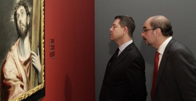 Los presidentes de Aragón y de Castilla-La Mancha, Javier Lambán y Emiliano García Page, observan un cuadro de El Greco. - CASTILLALAMANCHA.ES