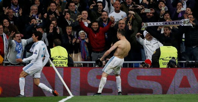 Cristiano celebra su gol a la Juventus. REUTERS
