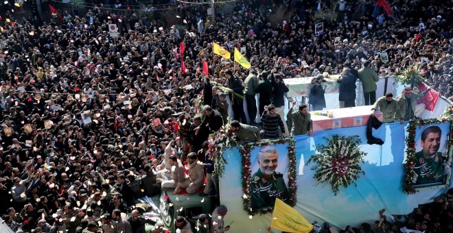 Vista del funeral de Soleimani celebrado este martes en Teherán. REUTERS
