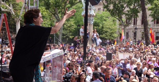 Ada Colau durante el acto de campaña de En Comú Podem.