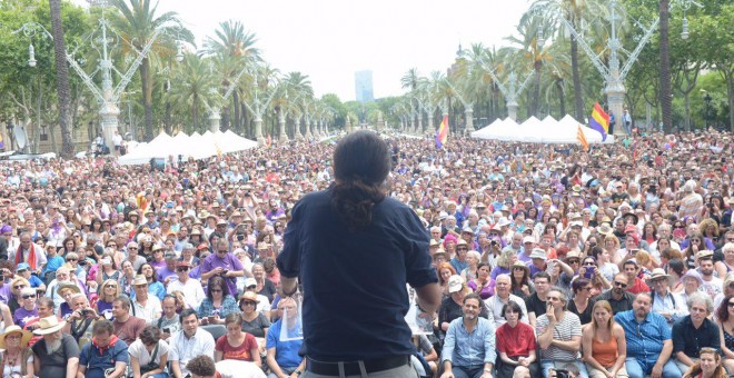 Pablo Iglesias durante el mitin en Barcelona.