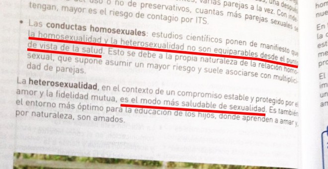 Libro de 3º de la Eso afirma que la heterosexualidad es la forma más sana de sexualidad