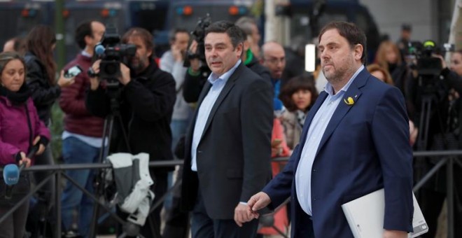 El vicepresidente cesado de la Generalitat de Catalunya Oriol Junqueras, a su llegada a la sede de la Audiencia Nacional. - EFE