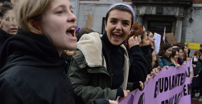 Las feministas no han dejado de gritar durante la manifestación en Madrid, que ha durado más de dos horas - Arancha Ríos