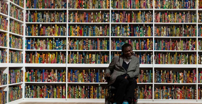 The British Library, 2014, by Yinka Shonibare. Tate Modern 2019. © Yinka Shonibare. Photograph. Oliver Cowling, Tate