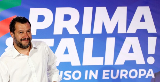 El ministro de Interior italiano y líder de la Liga, Matteo Salvini, en una comparecencia en la sede de su partido tras las elecciones europeas del pasado 26-M. REUTERS/Alessandro Garofalo