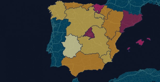 Mapa de Fotocasa que muestra el precio del alquiler por comunidades autónomas en España.