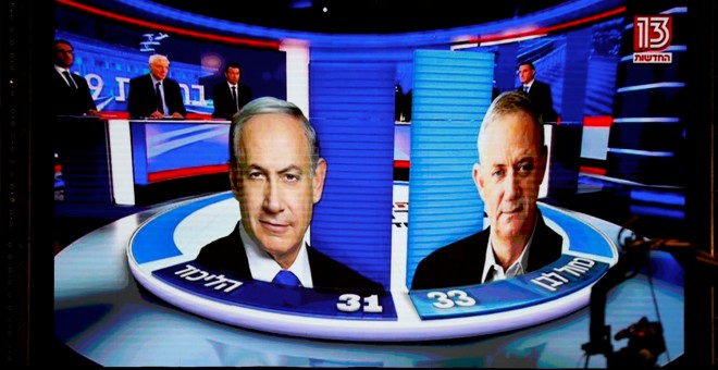 Benjamin Netanyahu y Beny Gantz en una imagen de la televisión israelí. - EFE