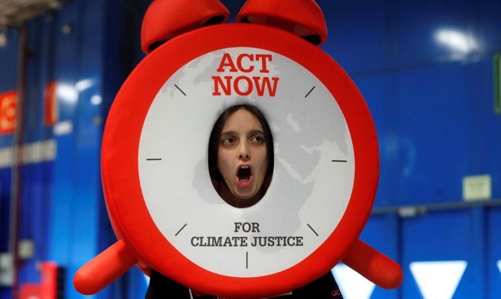 Acto reivindicativo de la organización ACT Now for Climate Justice por la justicia climática que ha tenido lugar en la quinta jornada de 25 Conferencia de las Partes del Convenio Marco de Naciones Unidas sobre Cambio Climático (COP) que se celebra en Madr