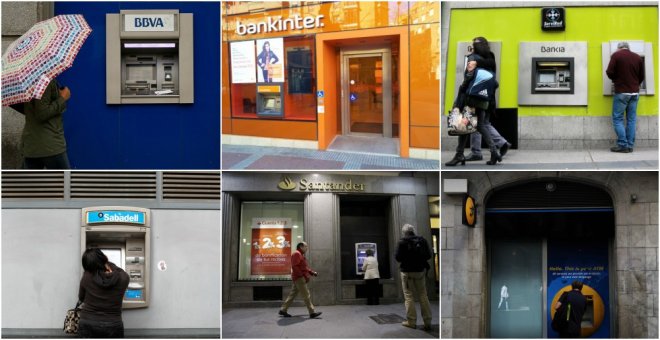 Oficinas de BBVA, Bankinter, Bankia, Banco Sabadell, Banco Santander y Caixabank. REUTERS