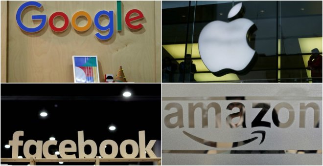 Los logos de Google, Apple, Facebook, y Amazon. REUTERS