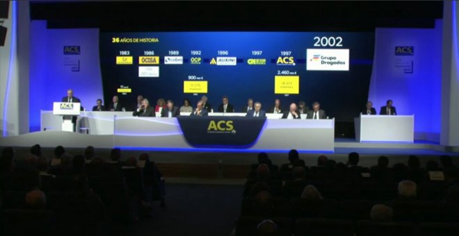 El presidente de ACS, Florentino Pérez, durante su intervención en la junta de accionistas de la constructora.