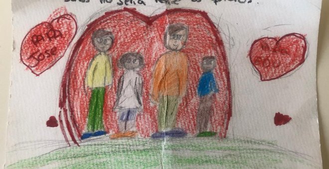 Dibujo realizado por los hijos de Eduardo Aguayo, en el que agradecen a sus padres haberles adoptado.