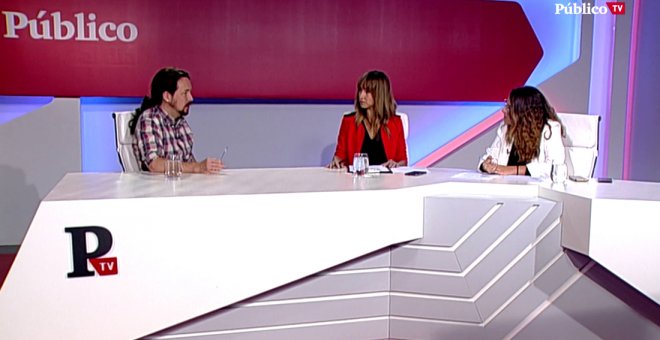 El líder de Unidas Podemos, Pablo Iglesias, en un momento de su entrevista con 'Público'. PÚBLICO TV