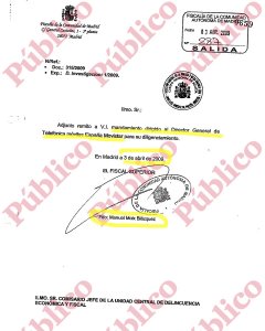 Anuncio del fiscal Moix a la UDEF de que ha enviado un 'mandamiento' al director general de Movistar.