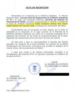 Acta de recepción de las obras publicado por Defensa