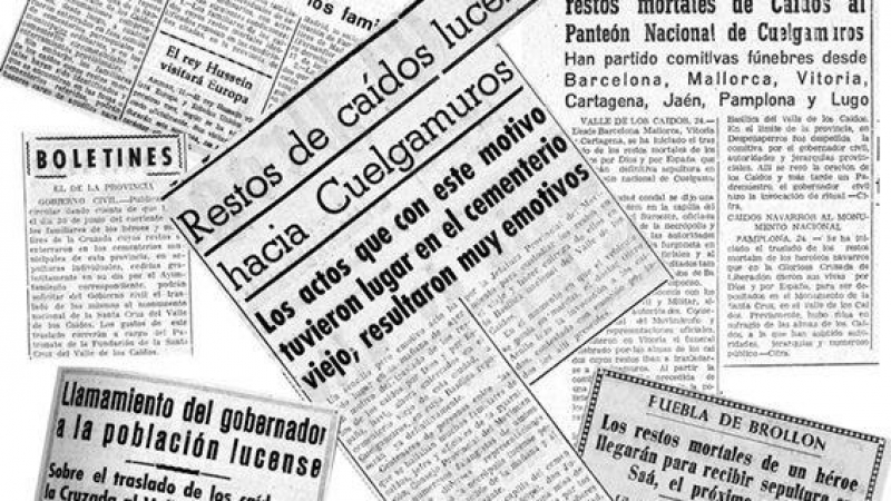 Recortes de la prensa de la época, informando del traslado de cuerpos al Valle de los Caídos.