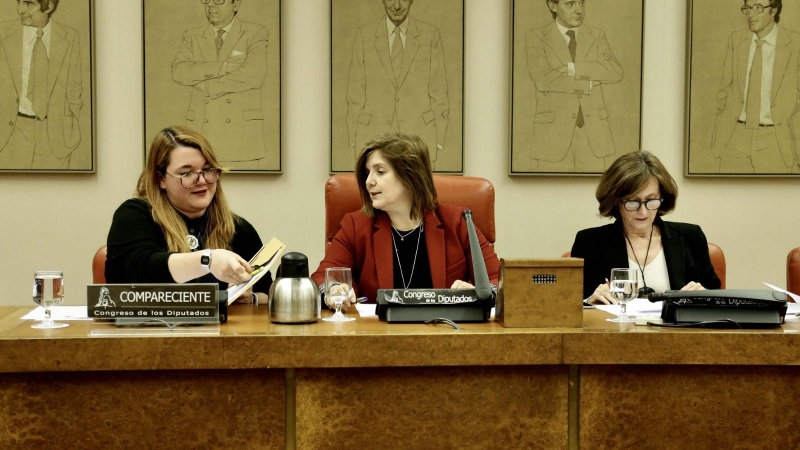 Pilar Cancela, presidiendo la Comisión de Igualdad del Congreso junto a la responsable del Área de Derechos e Igualdad de Oportunidades del Consejo de la Juventud de España, Carla Millán