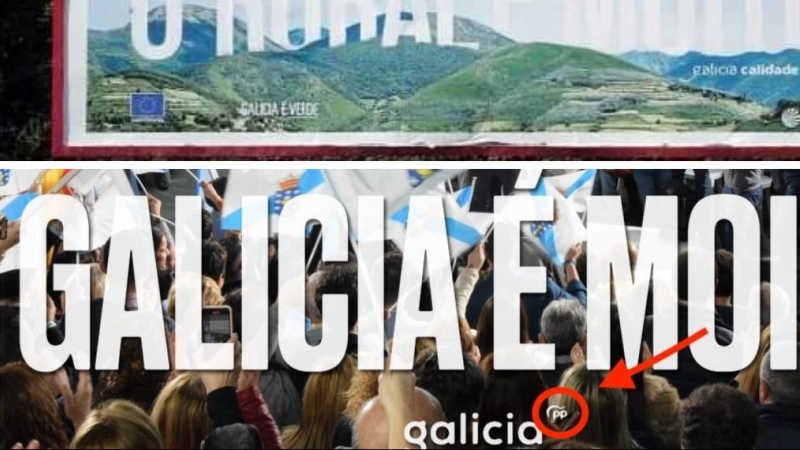 Cartel de la Xunta de Galicia y del PPdeG, que la JEC ordenó en marzo retirar al grupo político por la “confusión implícita” en los electores. Fuente: BNG