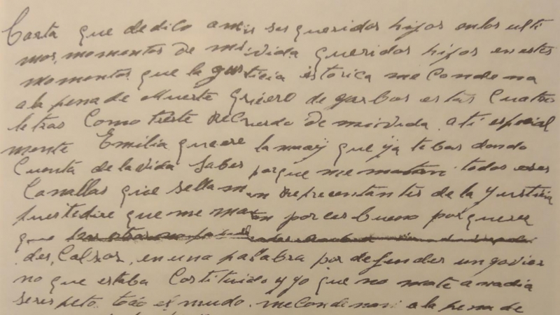 Carta de Manuel Estévez Gómez, preso republicano condenado a muerte por el franquismo.