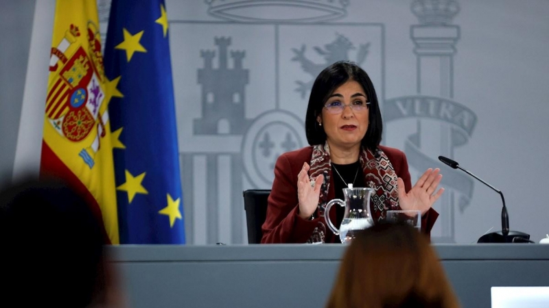 La ministra de Sanidad, Carolina Darías, durante la rueda de prensa ofrecida este miércoles en Madrid tras su asistencia al Consejo Interterritorial de Salud.