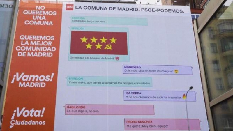 La lona de Ciudadanos para la campaña electoral del año 2019 en la Comunidad de Madrid.