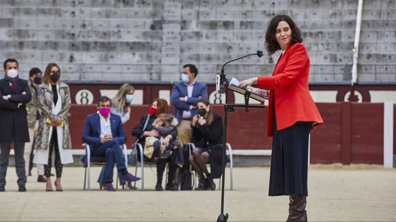 La presidenta de la Comunidad de Madrid, Isabel Díaz Ayuso interviene en un acto en la plaza de toros de Las Ventas, el pasado 8 de abril de 2021.