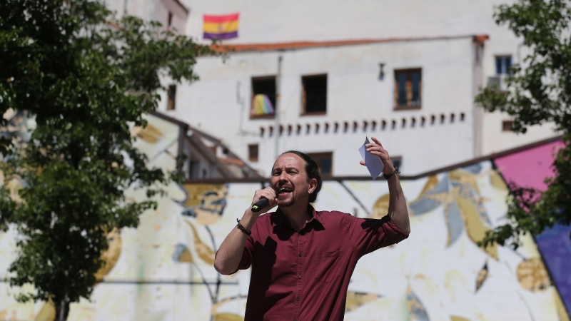 El candidato de Unidas Podemos a la Presidencia de la Comunidad de Madrid, Pablo Iglesias, durante el acto de inicio de campaña del partido para las elecciones a la Asamblea de Madrid, a 18 de abril de 2021.