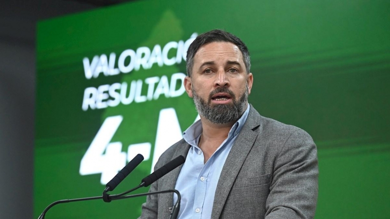 El líder de Vox, Santiago Abascal durante la rueda de prensa tras la reunión del Comité de Acción Política en la sede del partido este miércoles.