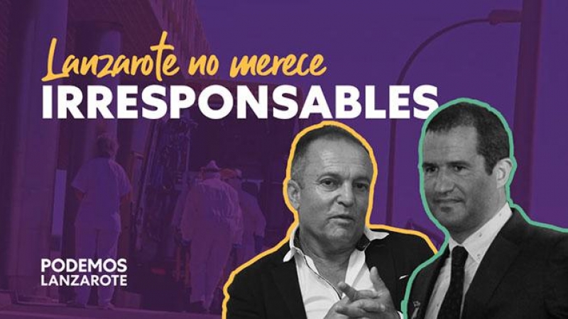 Cartel utilizado por Podemos en Lanzarote para evidenciar la actitud del juez Ricardo Fiestras (derecha) y del alcalde de Tinajo, Jesús Machín, que resultó positivo en alcoholemia.