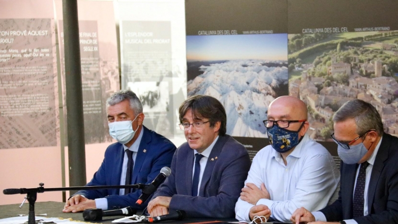 Carles Puigdemont en la roda de premsa que ha protagonitzat a l'Alguer aquest dissabte, 25 de setembre.