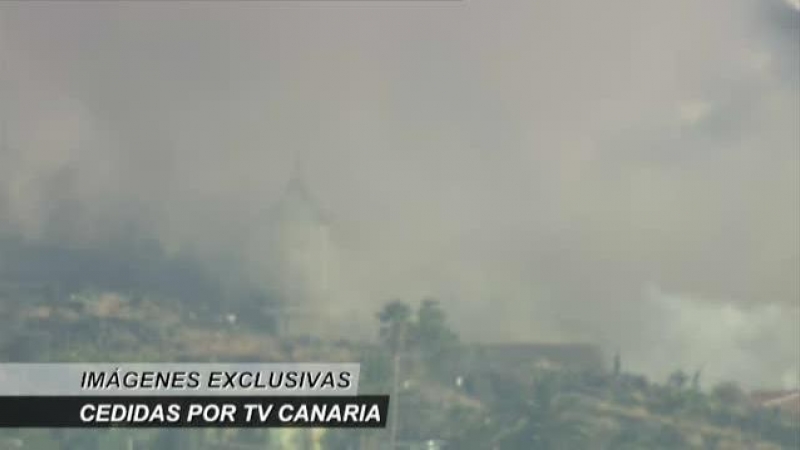 La iglesia de Todoque, engullida por la lava en La Palma.