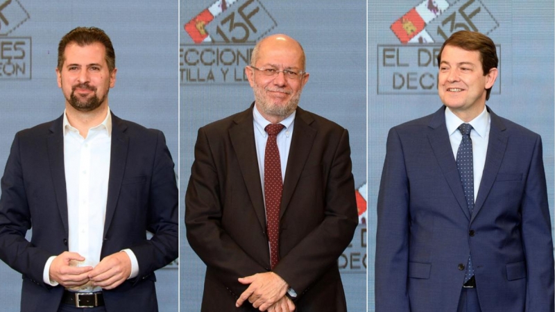 Los candidatos del PSOE, Ciudadanos y PP a la Presidencia de la Junta de Castilla y León, Luis Tudanca, Francisco Igea y Alfonso Fernández Mañueco. EFE