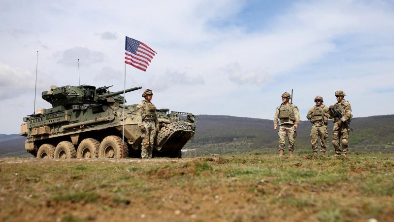 Soldados de EEUU, de la compañía Army Stryker, participan en un entrenamiento.