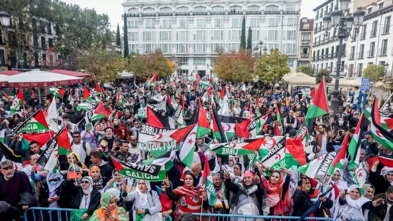 02/03/2023. Manifestantes exigen  el derecho de autodeterminación del pueblo saharaui, a 12 de noviembre de 2022, en Madrid.