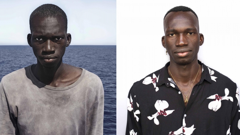 El antes y el después de Amadou, uno de los migrantes retratados durante varios años por el fotógrafo César Dezfuli.