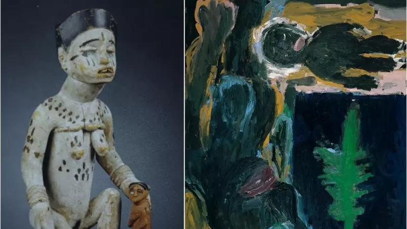 Compra que hizo Georg Baselitz de esculturas de madera originales de la República Democrática del Congo y su propio cuadro, Madre negra con niño negro.