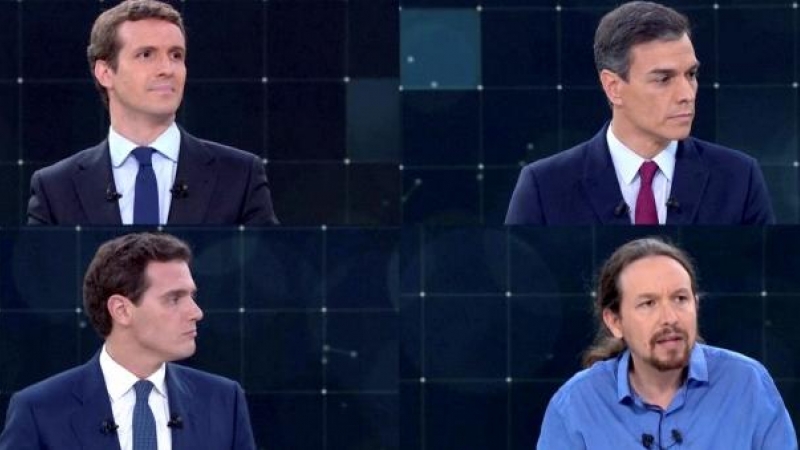 Pablo Casado, Pedro Sanchez, Albert Rivera y Pablo Iglesias, en el debate en TVE de las elecciones generales de 2019