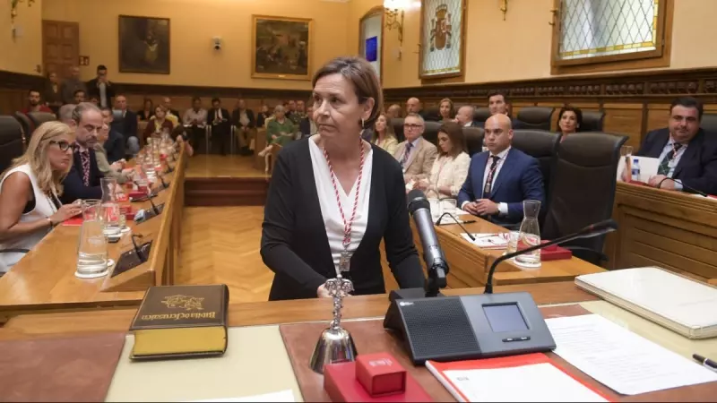 La presidenta de Foro Asturias, Carmen Moriyón, durante su toma de posesión en el marco del pleno constitutivo del Ayuntamiento de Gijón, a 17 de junio de 2023