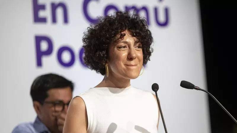 12/07/2023 La número 1 de lista de Sumar en Barcelona, Aina Vidal, interviene en un acto del partido, en Cornellà de Llobregat
