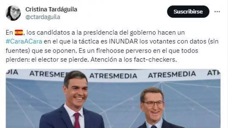 Tweet de Cristina Tardáguila sobre el debate cara a cara