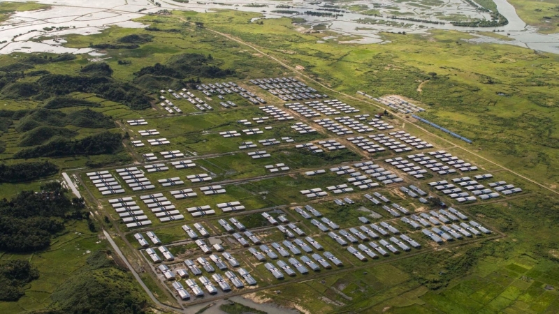 Vista aérea del campo de tránsito de Hla Phoe Khaung para rohingyas que deciden regresar de Bangladesh, en el estado de Rakán, Birmania, a 20 de septiembre de 2018.