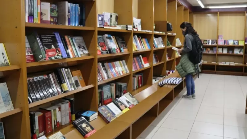 Una clienta de la llibreria La Capona de Tarragona remenant llibres. Foto: ACN/Eloi Tost