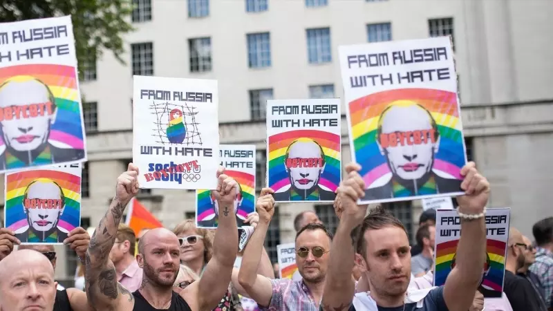 Foto de archivo de una protesta contra la lesgislación LGBTQ+ en Rusia.